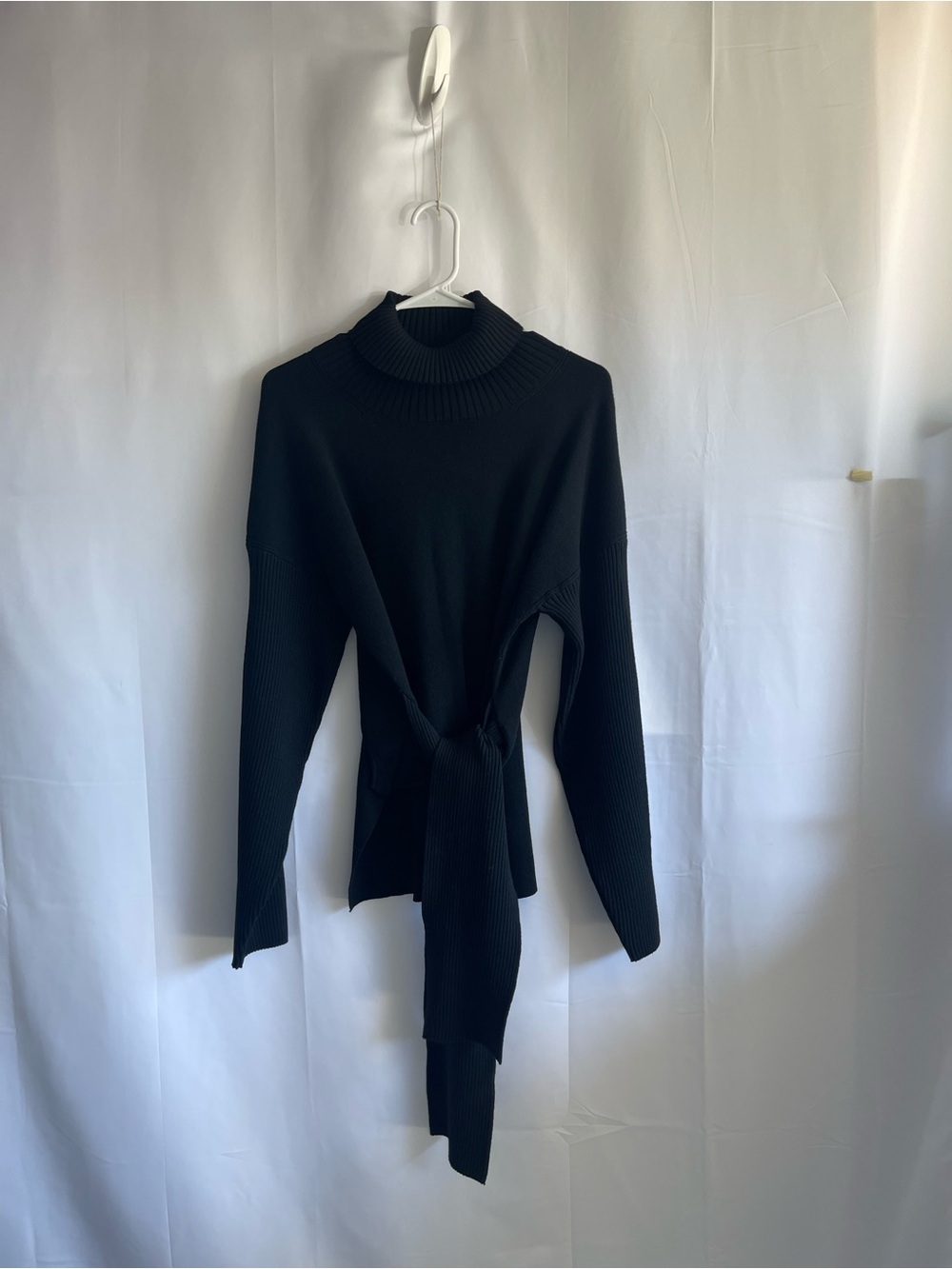 Women's Black Tie-Front Turtleneck Sweater - Picture 2 of 7